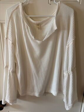 Free People Cream Waffle Long Sleeve Top